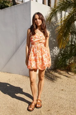 Spring Break Dresses|Brunch Dresses>Hello Molly Florence Escape Bubble Hem Mini Dress Orange