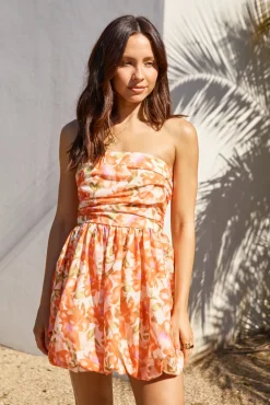 Spring Break Dresses|Brunch Dresses>Hello Molly Florence Escape Bubble Hem Mini Dress Orange