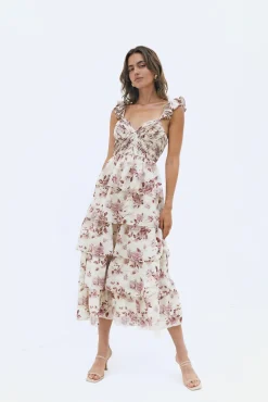 Wedding Guest Dresses|Formal Dresses>SOFIE THE LABEL Florienne Tiered Midi Dress Mauve