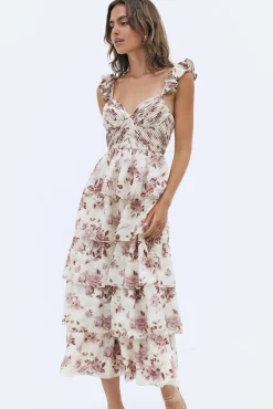 Wedding Guest Dresses|Formal Dresses>SOFIE THE LABEL Florienne Tiered Midi Dress Mauve