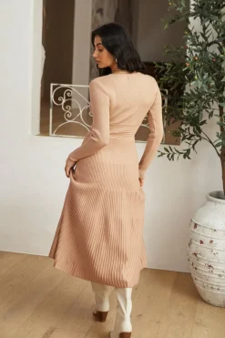 Date Night Dresses|Knit Dresses>Hello Molly Flourishing Love Midi Dress Brown