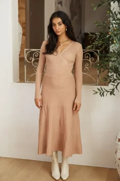 Date Night Dresses|Knit Dresses>Hello Molly Flourishing Love Midi Dress Brown