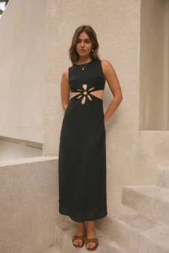 Vacation Dresses|Brunch Dresses>Hello Molly Fluttering Hearts Maxi Dress Black