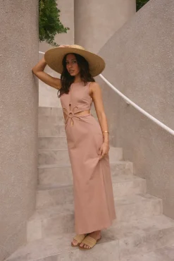 Vacation Dresses|Brunch Dresses>Hello Molly Fluttering Hearts Maxi Dress Tan