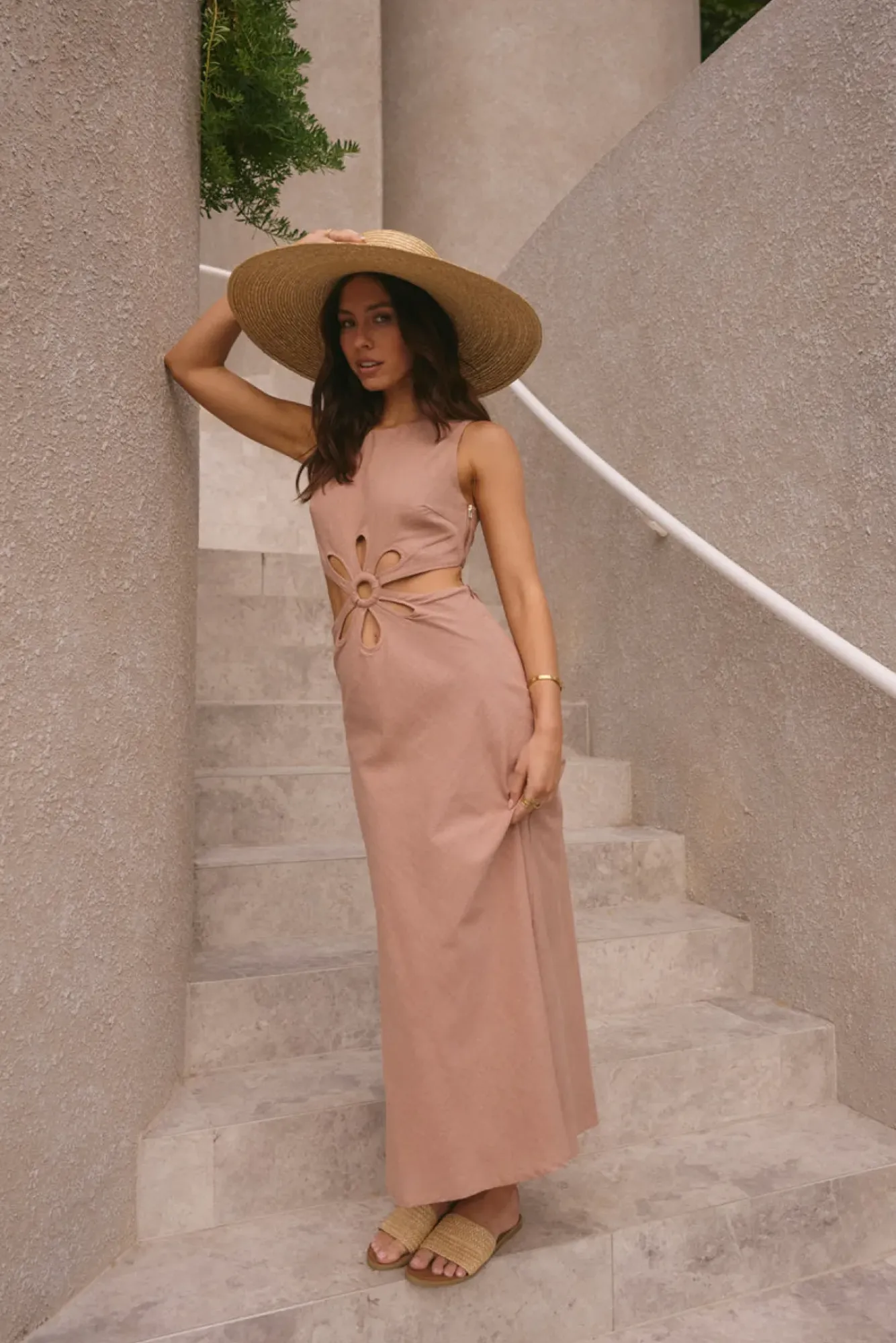 Vacation Dresses|Brunch Dresses>Hello Molly Fluttering Hearts Maxi Dress Tan