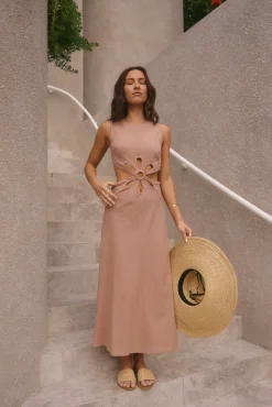 Vacation Dresses|Brunch Dresses>Hello Molly Fluttering Hearts Maxi Dress Tan