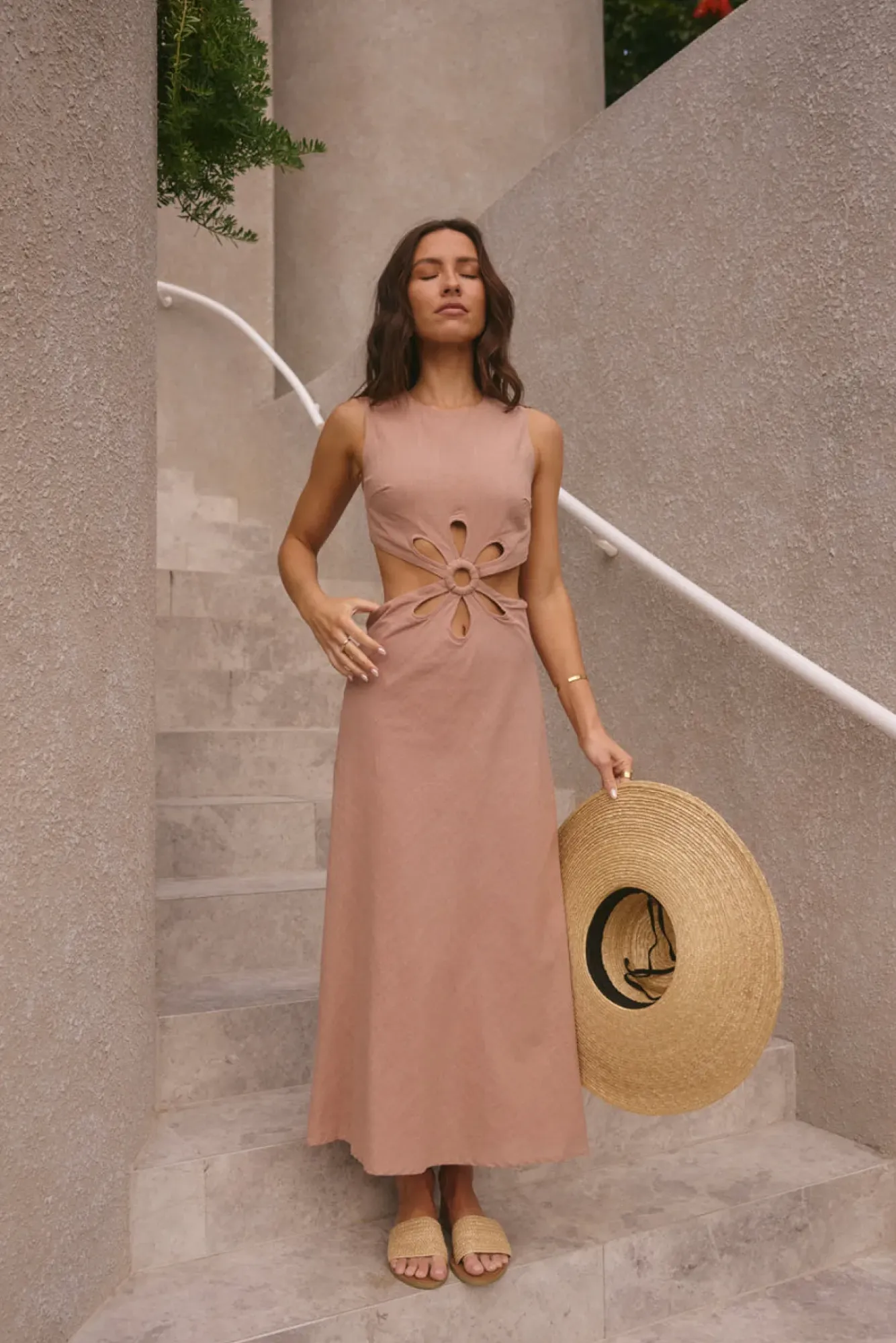 Vacation Dresses|Brunch Dresses>Hello Molly Fluttering Hearts Maxi Dress Tan