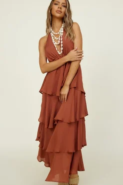 Vacation Dresses|Date Night Dresses>Hello Molly Focus On Me Maxi Dress Brown