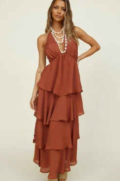 Vacation Dresses|Date Night Dresses>Hello Molly Focus On Me Maxi Dress Brown