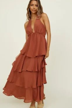 Vacation Dresses|Date Night Dresses>Hello Molly Focus On Me Maxi Dress Brown