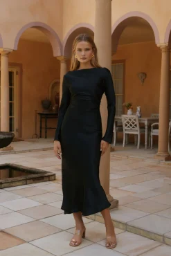 Maxi Dresses>Hello Molly Forget Me Not Satin Maxi Dress Black