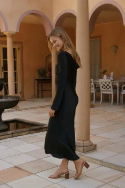 Maxi Dresses>Hello Molly Forget Me Not Satin Maxi Dress Black