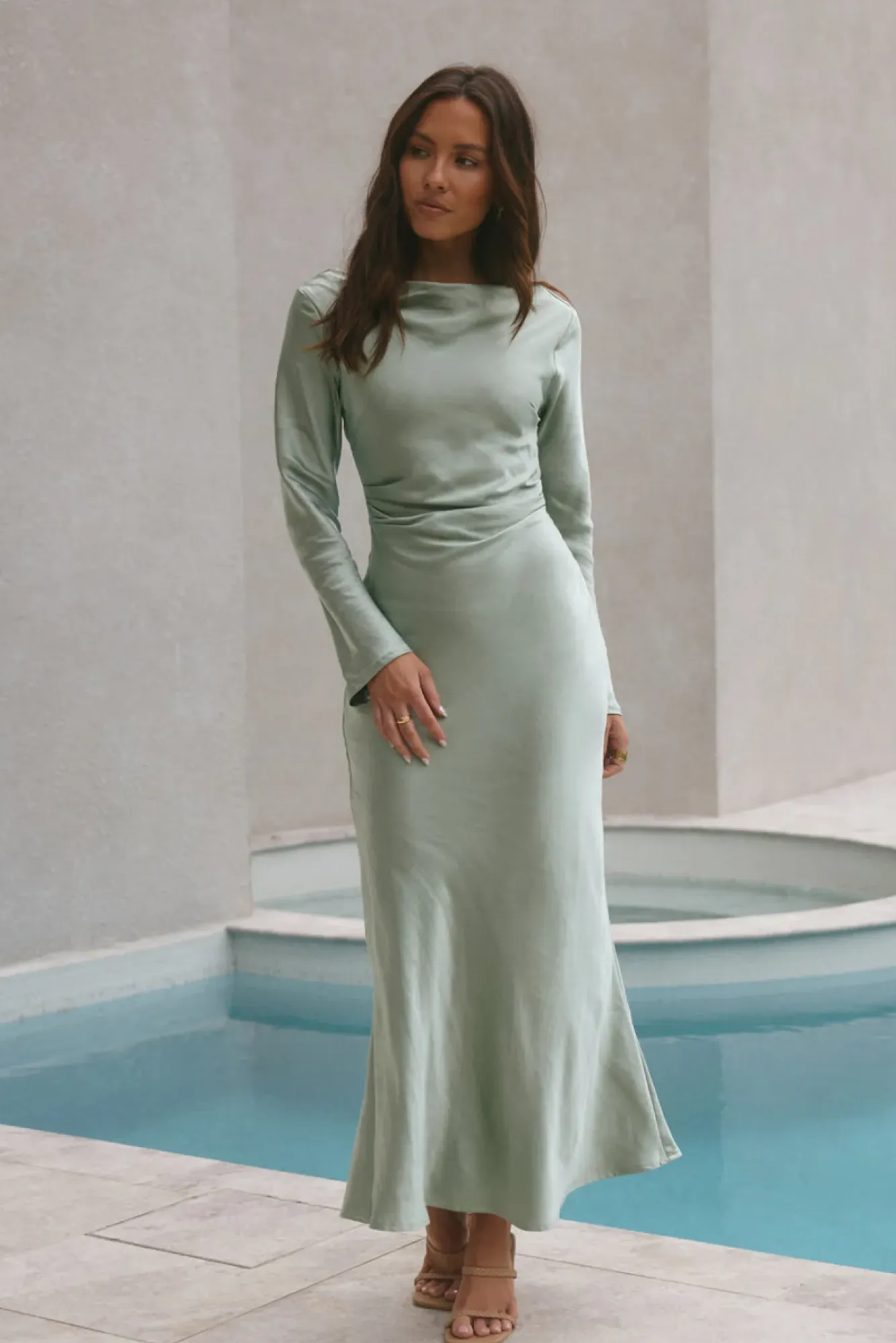 Wedding Guest Dresses|Formal Dresses>Hello Molly Forget Me Not Satin Maxi Dress Sage