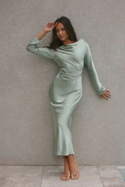 Wedding Guest Dresses|Formal Dresses>Hello Molly Forget Me Not Satin Maxi Dress Sage