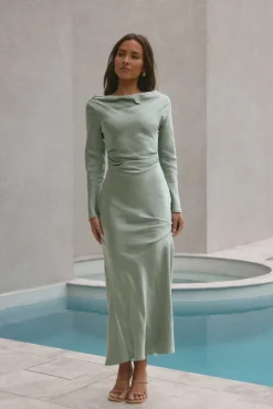 Wedding Guest Dresses|Formal Dresses>Hello Molly Forget Me Not Satin Maxi Dress Sage