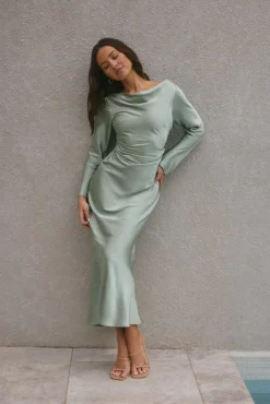 Wedding Guest Dresses|Formal Dresses>Hello Molly Forget Me Not Satin Maxi Dress Sage