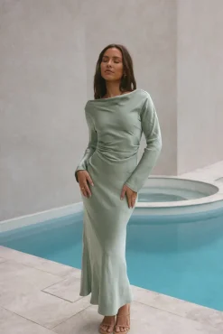 Wedding Guest Dresses|Formal Dresses>Hello Molly Forget Me Not Satin Maxi Dress Sage