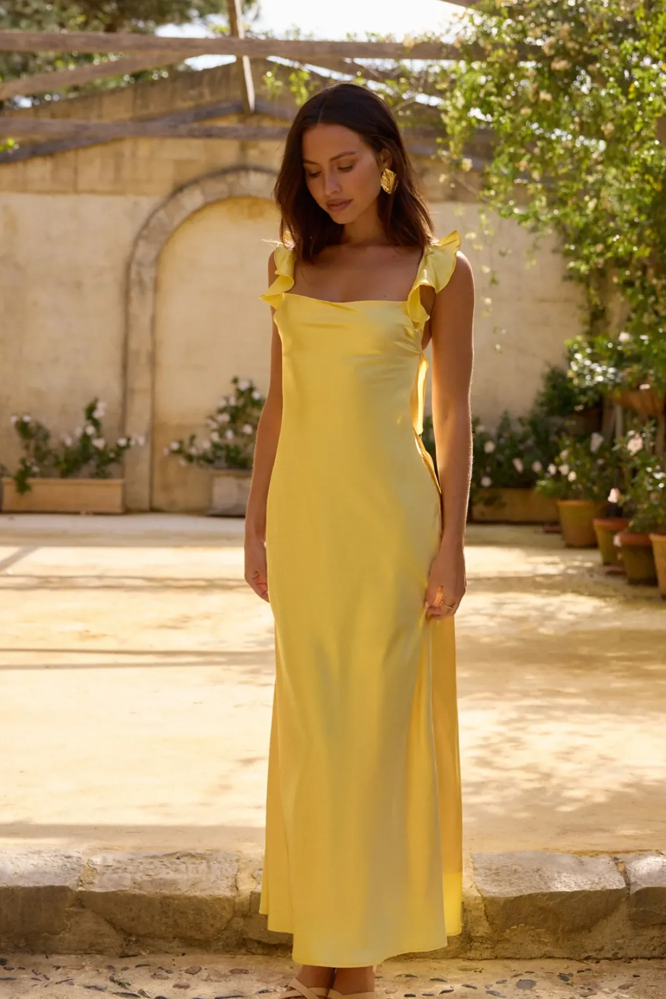 Wedding Guest Dresses|Formal Dresses>Fortunate One Belinda Satin Maxi Dress Yellow