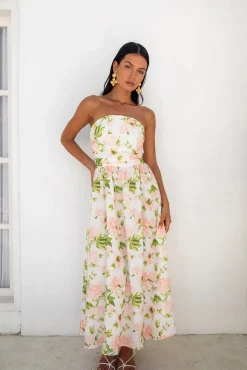 Vacation Dresses|Brunch Dresses>Fortunate One Bellissima Strapless Maxi Dress Pink