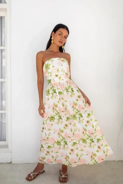 Vacation Dresses|Brunch Dresses>Fortunate One Bellissima Strapless Maxi Dress Pink