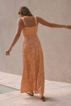 Wedding Guest Dresses|Vacation Dresses>Fortunate One Florence Satin Maxi Dress Orange