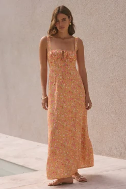 Wedding Guest Dresses|Vacation Dresses>Fortunate One Florence Satin Maxi Dress Orange