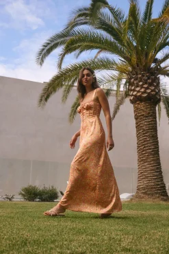 Wedding Guest Dresses|Vacation Dresses>Fortunate One Florence Satin Maxi Dress Orange