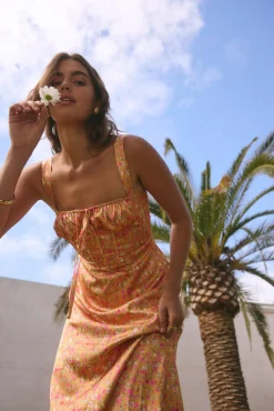 Wedding Guest Dresses|Vacation Dresses>Fortunate One Florence Satin Maxi Dress Orange