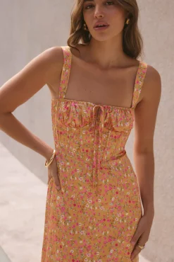 Wedding Guest Dresses|Vacation Dresses>Fortunate One Florence Satin Maxi Dress Orange