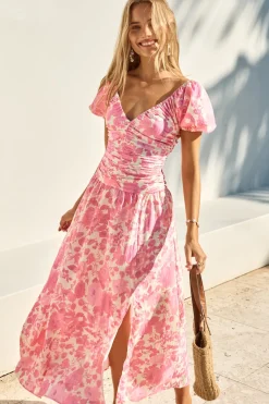 Wedding Guest Dresses|Brunch Dresses>Fortunate One Garden Party Maxi Dress Pink