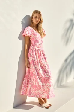 Wedding Guest Dresses|Brunch Dresses>Fortunate One Garden Party Maxi Dress Pink