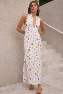 Vacation Dresses|Summer Dresses>Fortunate One Marici Maxi Dress Santorini Print