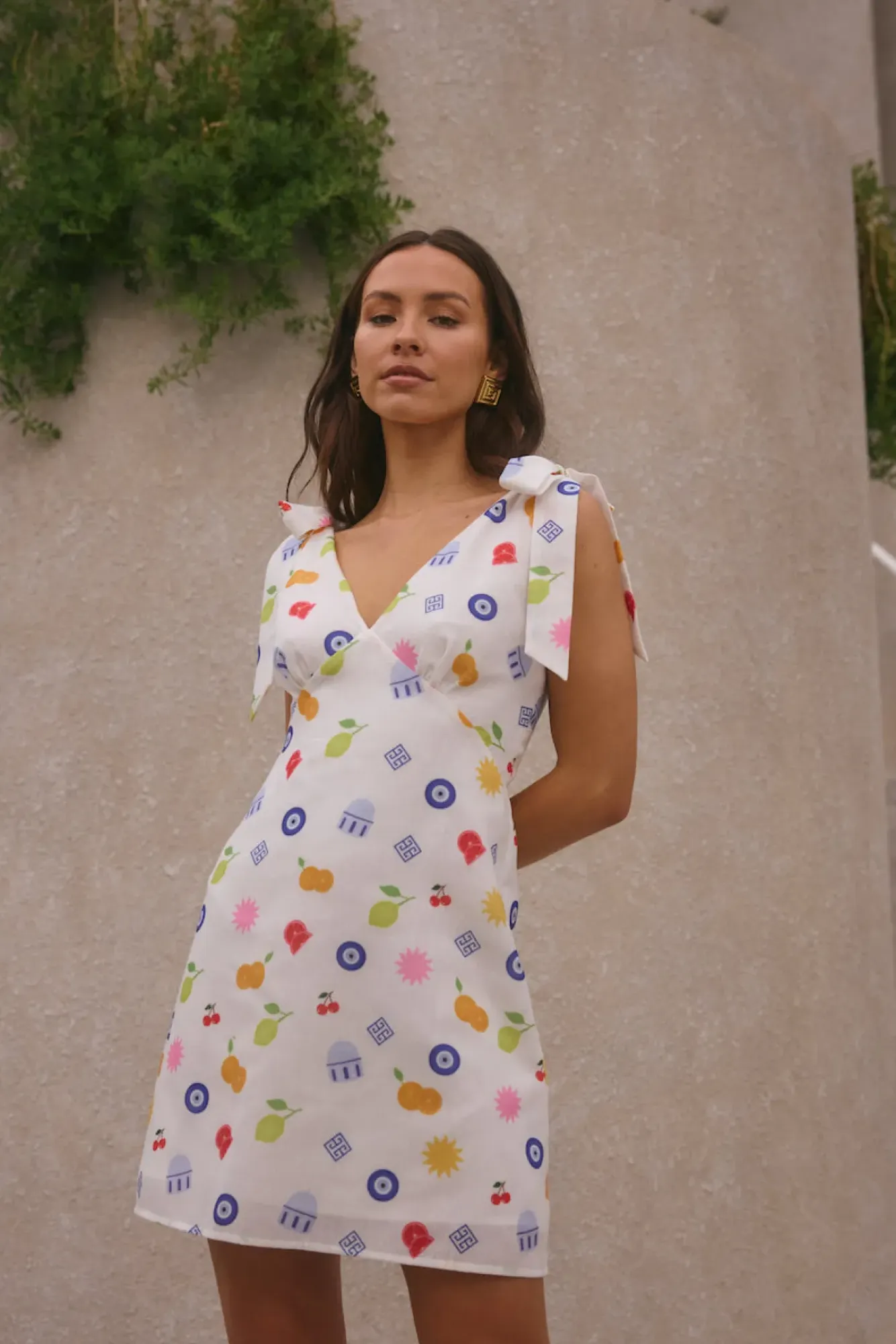 Vacation Dresses|Spring Break Dresses>Fortunate One On Vacay Mini Dress Santorini Print