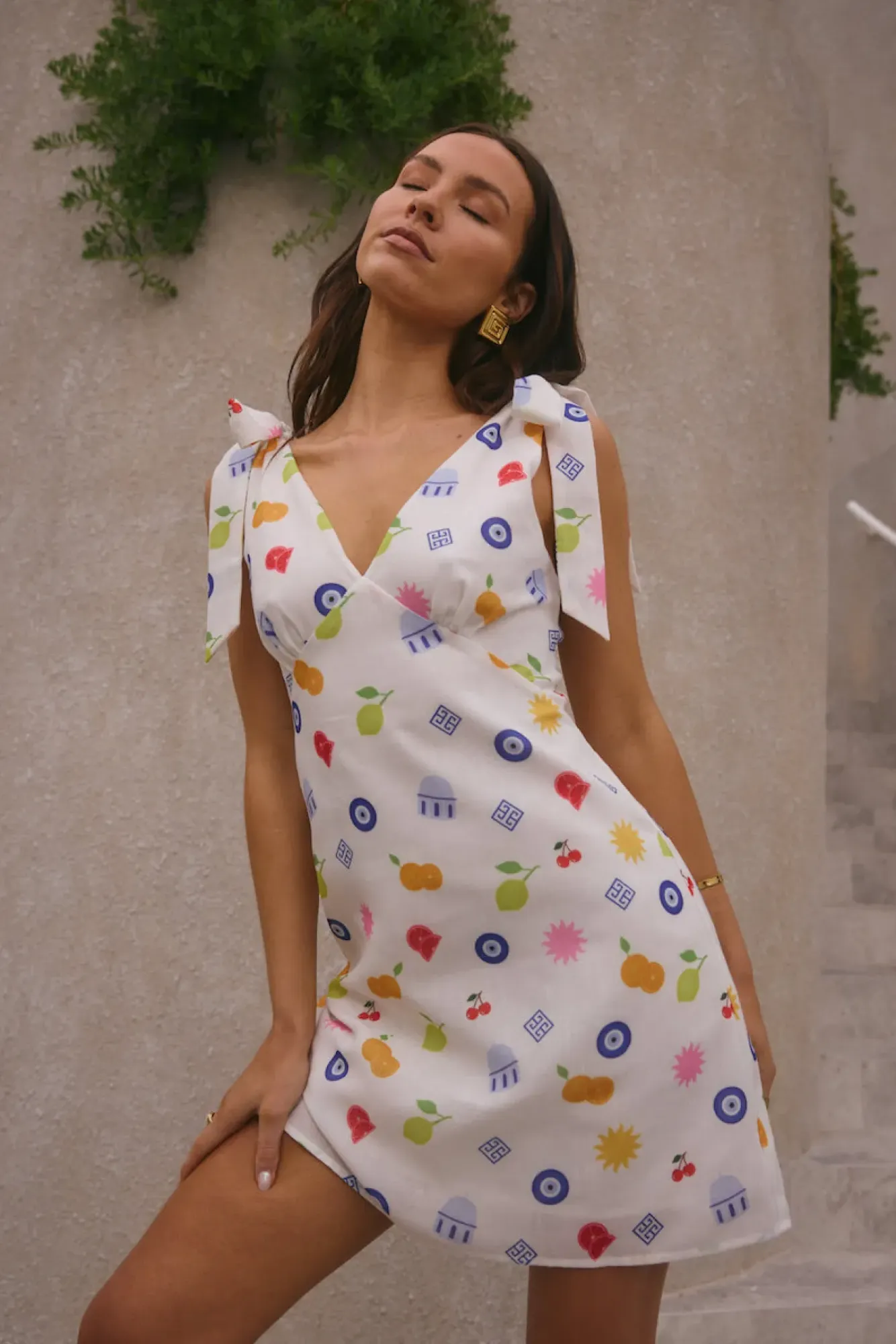 Vacation Dresses|Spring Break Dresses>Fortunate One On Vacay Mini Dress Santorini Print