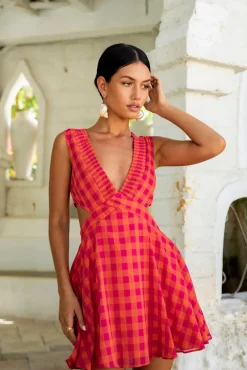 Vacation Dresses|Spring Break Dresses>Fortunate One Sunset Picnic Mini Dress Pink
