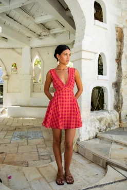 Vacation Dresses|Spring Break Dresses>Fortunate One Sunset Picnic Mini Dress Pink