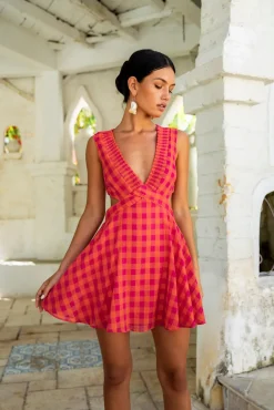 Vacation Dresses|Spring Break Dresses>Fortunate One Sunset Picnic Mini Dress Pink