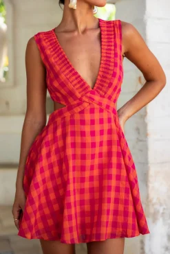 Vacation Dresses|Spring Break Dresses>Fortunate One Sunset Picnic Mini Dress Pink
