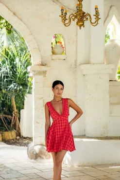 Vacation Dresses|Spring Break Dresses>Fortunate One Sunset Picnic Mini Dress Pink