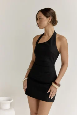 Brunch Dresses|Casual Dresses>Hello Molly Forward Thinking Halter Mini Dress Black
