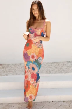 Cocktail Dresses|Spring Break Dresses>Hello Molly Found Oasis Mesh Maxi Dress Orange