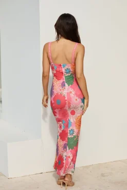 Cocktail Dresses|Brunch Dresses>Hello Molly Found Oasis Mesh Maxi Dress Pink