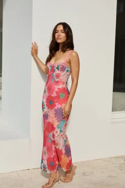 Cocktail Dresses|Brunch Dresses>Hello Molly Found Oasis Mesh Maxi Dress Pink