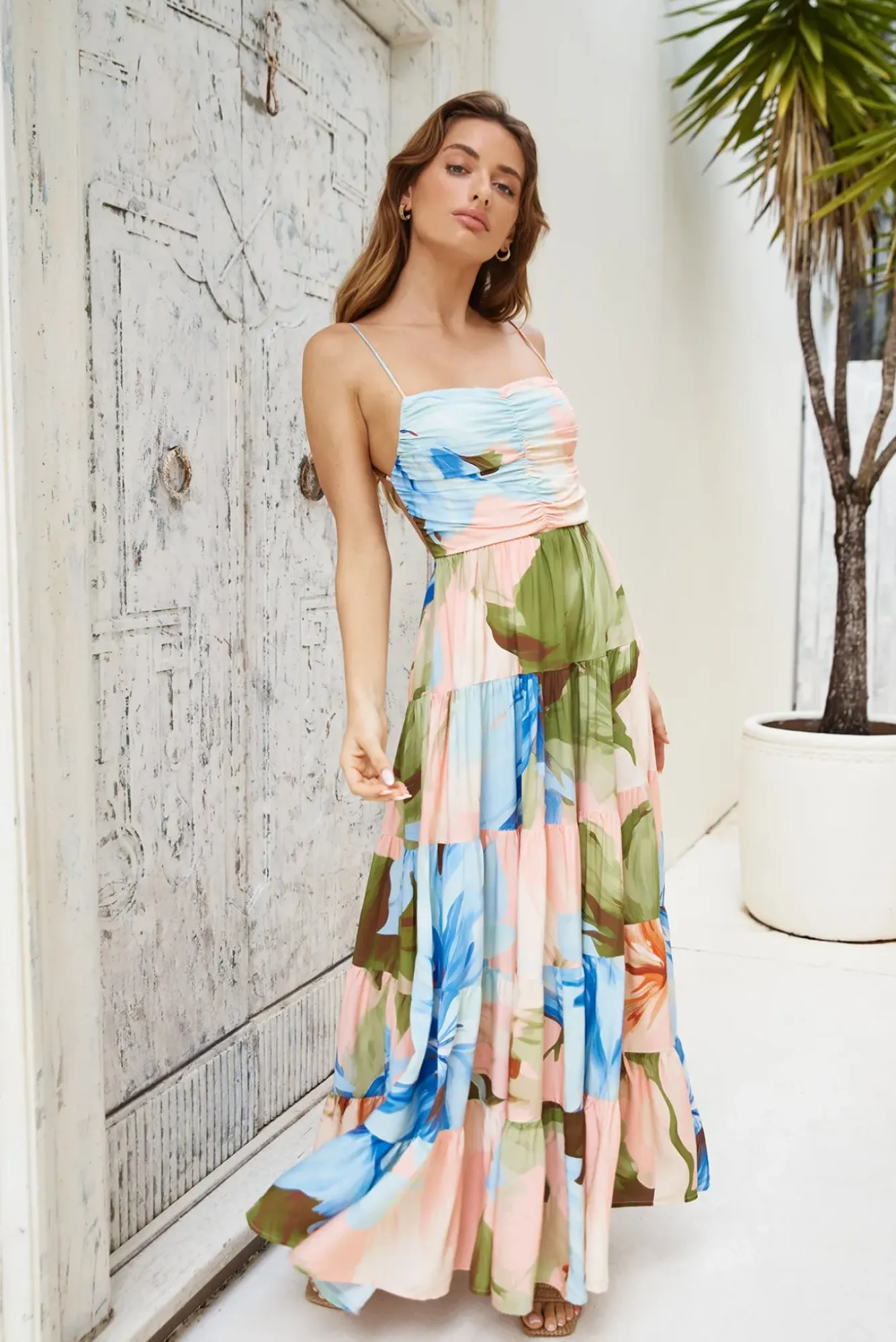 Vacation Dresses|Brunch Dresses>Hello Molly Frangipani Tree Maxi Dress Multi