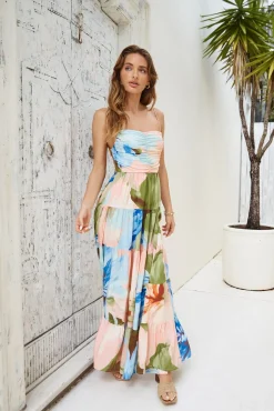 Vacation Dresses|Brunch Dresses>Hello Molly Frangipani Tree Maxi Dress Multi