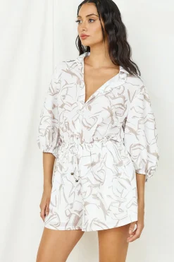 Rompers>Hello Molly Free As A Bird Romper Beige