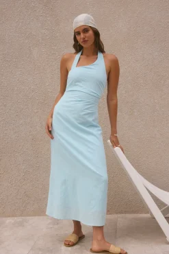 Cocktail Dresses|Vacation Dresses>Hello Molly Free Spirited Halter Maxi Dress Blue