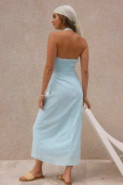 Cocktail Dresses|Vacation Dresses>Hello Molly Free Spirited Halter Maxi Dress Blue