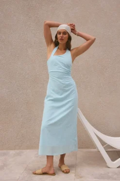 Cocktail Dresses|Vacation Dresses>Hello Molly Free Spirited Halter Maxi Dress Blue