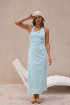 Cocktail Dresses|Vacation Dresses>Hello Molly Free Spirited Halter Maxi Dress Blue